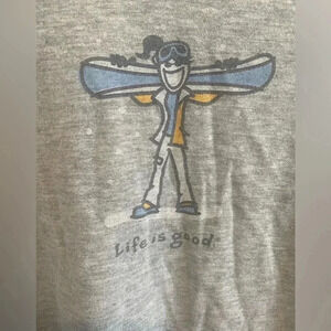 Life is‎ Good Female Snowboarder Ski Long Sleeve V-Neck Cotton T-Shirt Small EUC